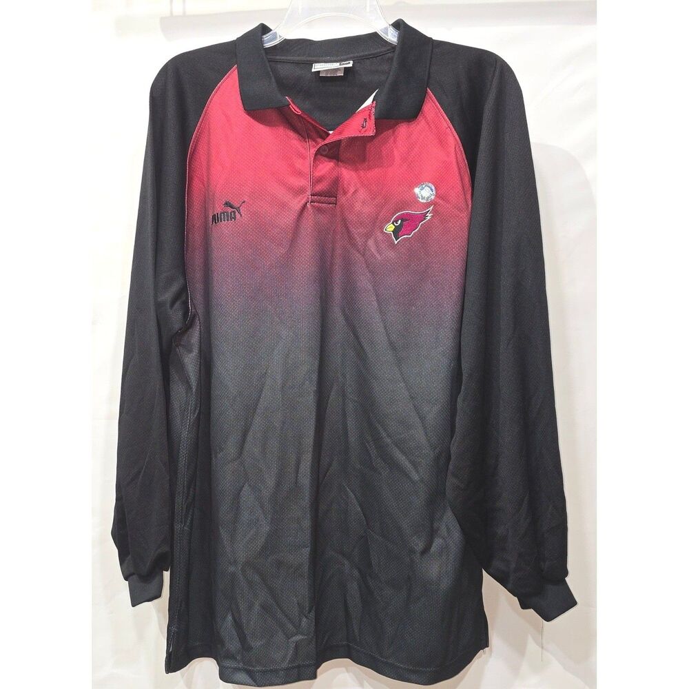 Puma Arizona Cardinals NFL Long Sleeve Polo Shirt Mens 2XL Red Black Ombre Mesh